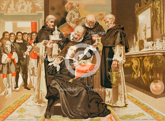 Charles II at the moment of exorcism, 1890.  Creator: Unknown.