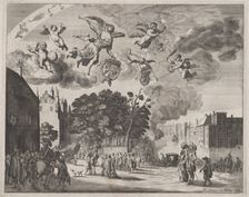 Charles II entering The Hague in a carriage with the Mauritshuis on the right; from Verha..., 1660. Creator: Pieter Philippe