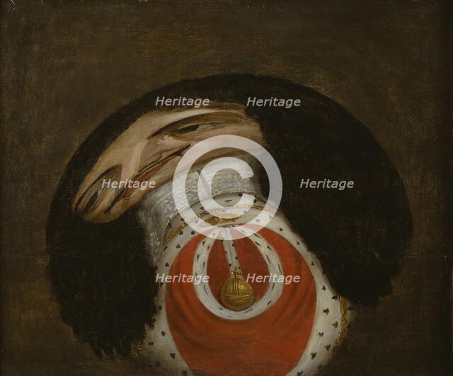 Charles II of England (1630-85) Anamorphosis with loose cylindrical mirror. Creator: Anon.