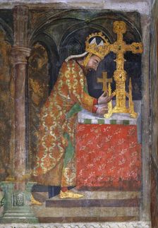 Charles IV places a splinter of the Holy Cross in a reliquary, c. 1360