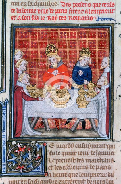 Charles IV receiving presents, (1375-1379). Artist: Unknown