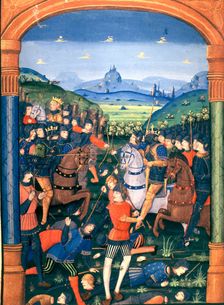 Charles Martel commanding the army in the Battle of Vincy (1714), Rangefredo troops are defeated …