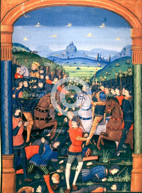 Charles Martel commanding the army in the Battle of Vincy (1714), Rangefredo troops are defeated …