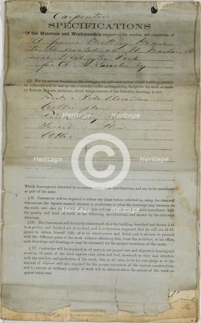 Charles R. Larrabee House, Chicago, Illinois, Carpenter's Specifications, c. 1863/64. Creator: Edward Burling.