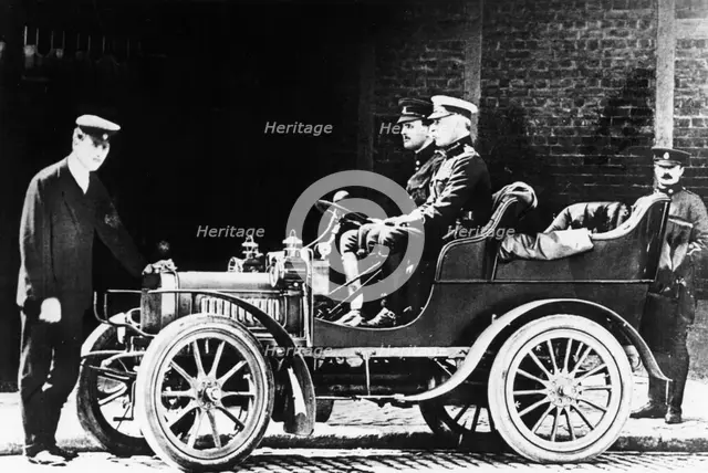 Charles Rolls at the wheel of a 1904 Royce car, c1904. Artist: Unknown