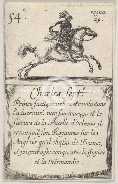 Charles Sept.-e / Prince facile..., from 'Game of the Kings of France' (Jeu des Rois de Fr..., 1644. Creator: Stefano della Bella.