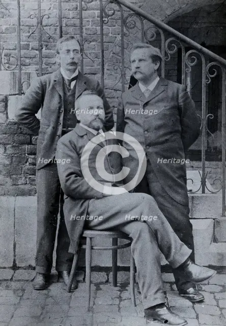 Charles Sherrington (left), Leon Fredericq (seated) and Paul Grützner (right) outside the...(1940?). Creator: Unknown.