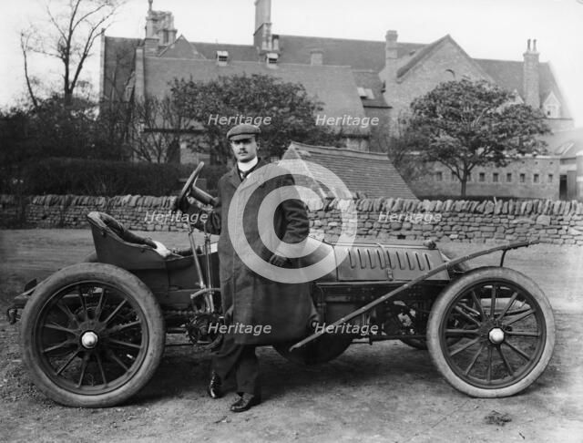 Charles Stewart Rolls with a 1905 Wolseley, c1905. Artist: Unknown