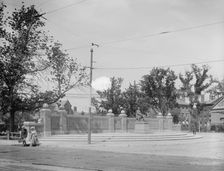 Charles Sumner statue at entrance to subway, Harvard Square, Cambridge, Mass., between 1900 and 1920 Creator: Unknown