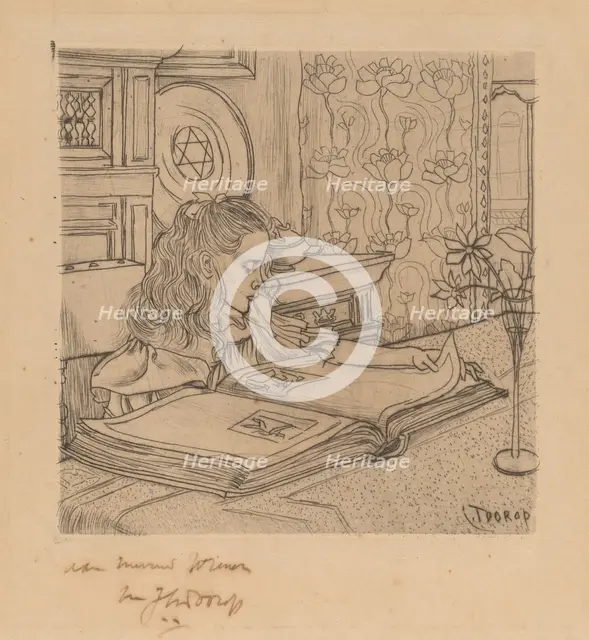 Charley Looking at an Album of Prints, 1898. Creator: Jan Toorop.