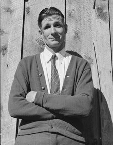 Charlie Carlock, aged thirty-six, the spokesman for the group..., Gem County, Idaho, 1939. Creator: Dorothea Lange