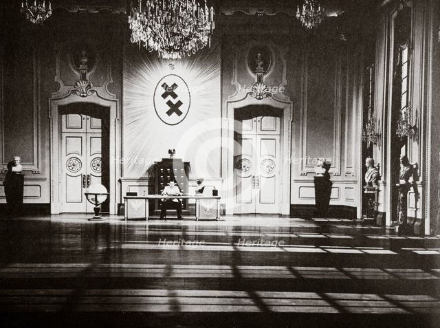 Charlie Chaplin portraying Adenoid Hynkel in the film 'The Great Dictator', 1940. Artist: Unknown