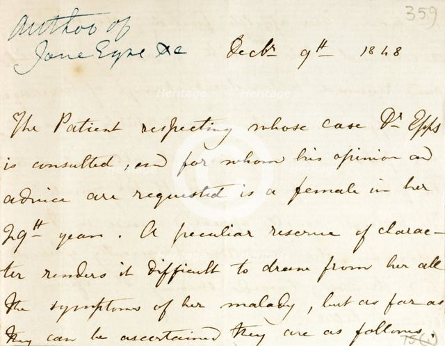Charlotte Brontë's letter to Dr Epps, 1848.  Creator: Charlotte Bronte.