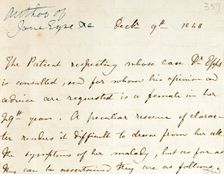 Charlotte Brontë's letter to Dr Epps, 1848. Creator: Charlotte Bronte