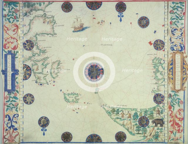 Chart of the Atlantic Ocean, c1535-1542.  Creator: John Rotz.