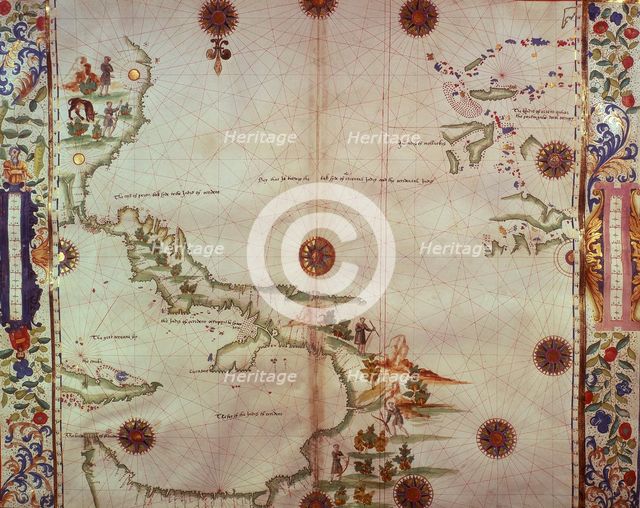 Chart of the Gulf of Mexico and the Pacific Ocean, 1542.  Creator: John Rotz.