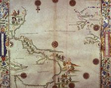 Chart of the Gulf of Mexico and the Pacific Ocean, 1542. Creator: John Rotz
