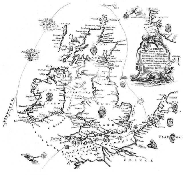 Chart of the Spanish Armada's course, 1588 (1893). Artist: Unknown