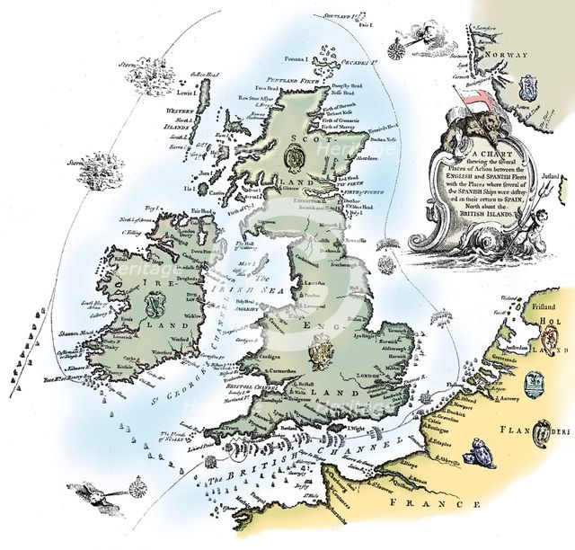 Chart of the Spanish Armada's course, 1588 (1893). Artist: Unknown.