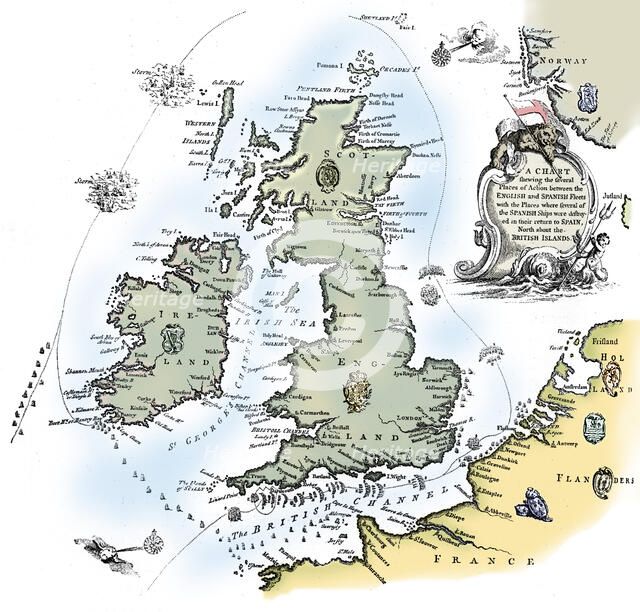 Chart of the Spanish Armada's course, 1588 (1893). Artist: Unknown.
