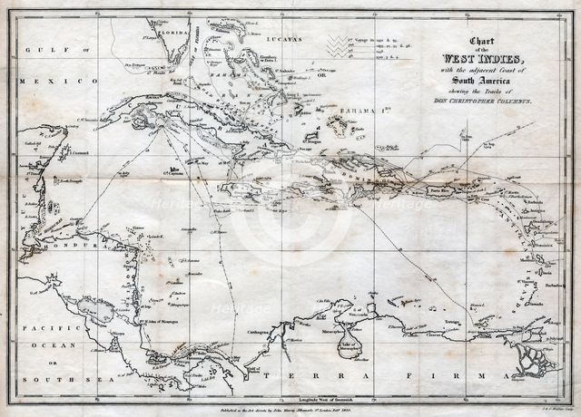 Chart of the West Indies, with the adjacent Coast of South America, 1830. Artist: J&C Walker
