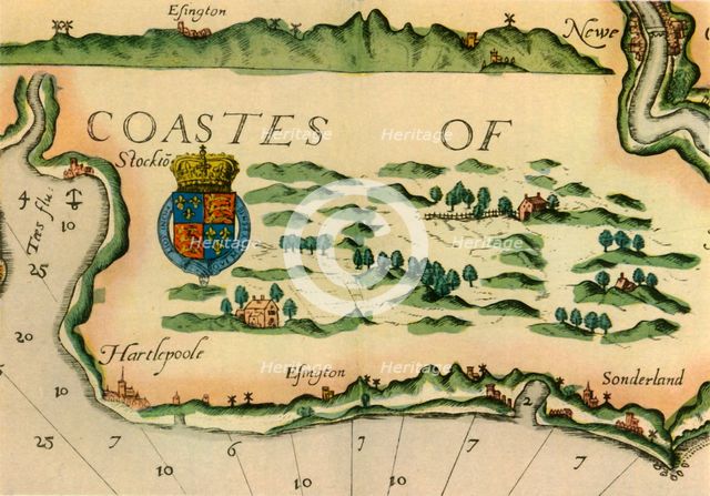 Chart showing windmills as landmarks on the north-east coast of England, 1588, (1947).  Creator: Unknown.