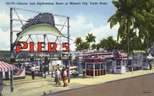 Charter and sightseeing boats at Pier 5, Miami Yacht Basin, Florida, USA, 1949
