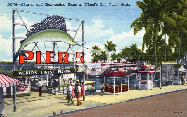 Charter and sightseeing boats at Pier 5, Miami Yacht Basin, Florida, USA, 1949. Artist: Unknown