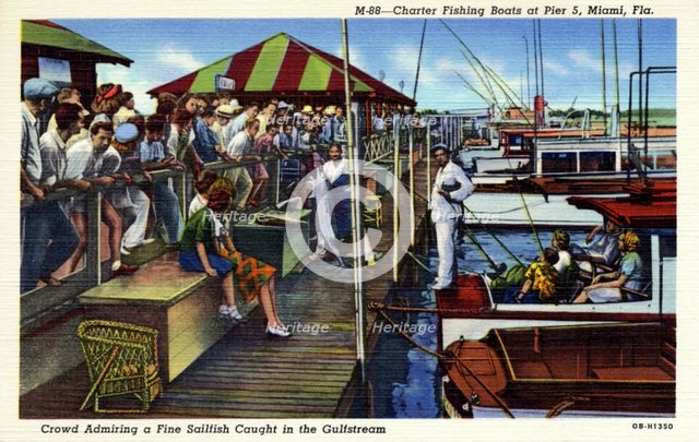 Charter fishing boats at Pier 5, Miami, Florida, USA, 1940. Artist: Unknown