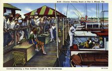 Charter fishing boats at Pier 5, Miami, Florida, USA, 1940