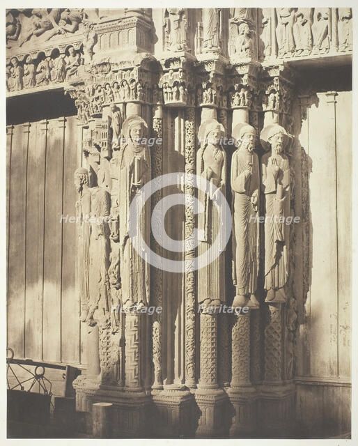 Chartres Cathedral, West Facade; Royal Portal, Central Bay, 1857, printed 1857. Creators: Bisson Frères, Louis-Auguste Bisson, Auguste-Rosalie Bisson.