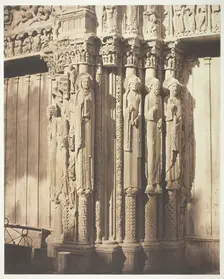 Chartres Cathedral, West Facade; Royal Portal, Central Bay, 1857, printed 1857. Creators: Bisson Frères, Louis-Auguste Bisson, Auguste-Rosalie Bisson