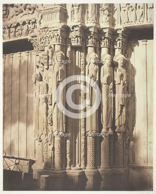 Chartres Cathedral, West Facade; Royal Portal, Central Bay, 1857, printed 1857. Creators: Bisson Frères, Louis-Auguste Bisson, Auguste-Rosalie Bisson.