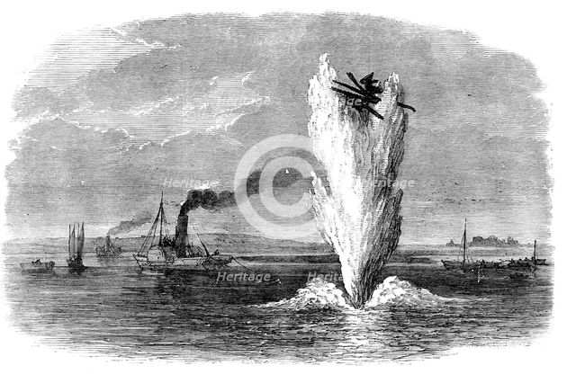 Chatham Siege Operations: blowing up rafts on the Medway, 1871. Creator: Unknown.