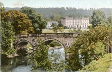Chatsworth House and bridge over the River Derwent, Derbyshire, c1910. Creator: Unknown
