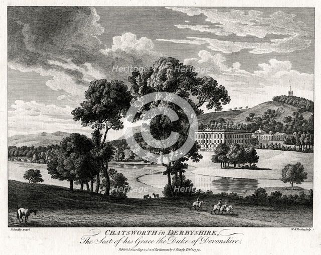 'Chatsworth in Derbyshire, The Seat of his Grace the Duke of Devonshire', 1775. Artist: Michael Angelo Rooker