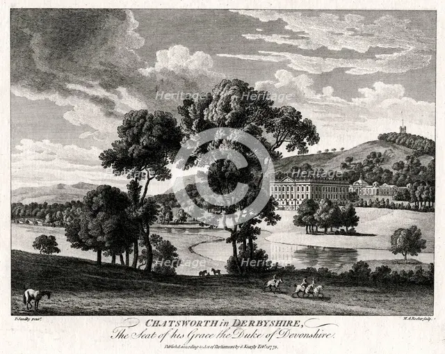 'Chatsworth in Derbyshire, The Seat of his Grace the Duke of Devonshire', 1775. Artist: Michael Angelo Rooker
