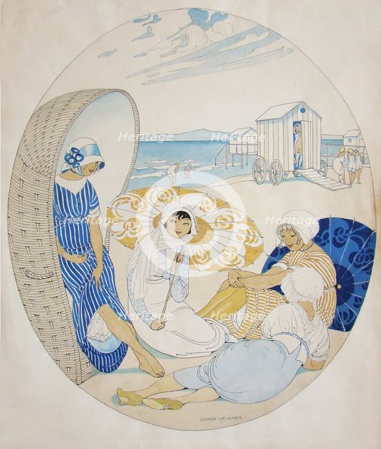 Chatting on the Danish Beach. Artist: Wegener, Gerda (1886-1940)