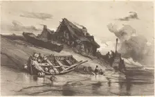 Chaumières de pêcheurs, c. 1844. Creator: Eugene Isabey
