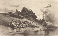 Chaumières de pêcheurs, c. 1844. Creator: Eugene Isabey