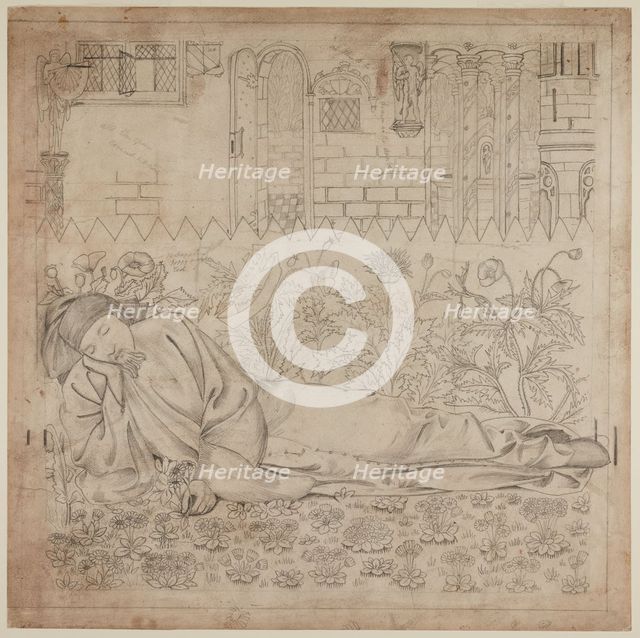 Chaucer's 'Legend of Good Women' - Chaucer Asleep, 1864. Creator: Sir Edward Coley Burne-Jones.