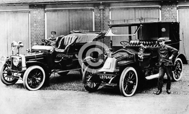 Chauffeurs with a 1906 Daimler and Renault, c1906. Artist: Unknown