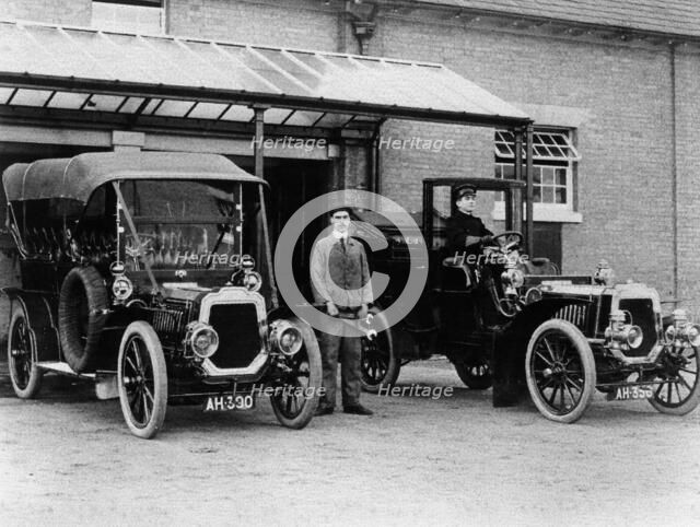 Chauffeurs with their convertible cars. Artist: Unknown