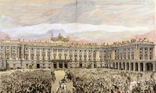 Check the king in the Royal Palace of Madrid Alfonso XII, King of Spain (1857-1885), engraving …