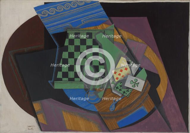 Checkerboard and playing cards, 1915. Artist: Gris, Juan (1887-1927)