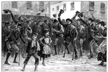 Cheering Lord Randolph Churchill's name on hearing of his resignation, Loughrea, Ireland, 1887