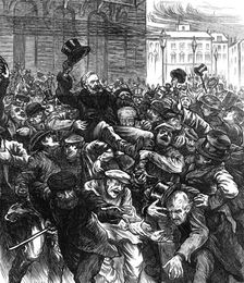 Cheering popular members of the National Assembly in the streets at Bordeaux, 1871. Creator: Joseph Swain