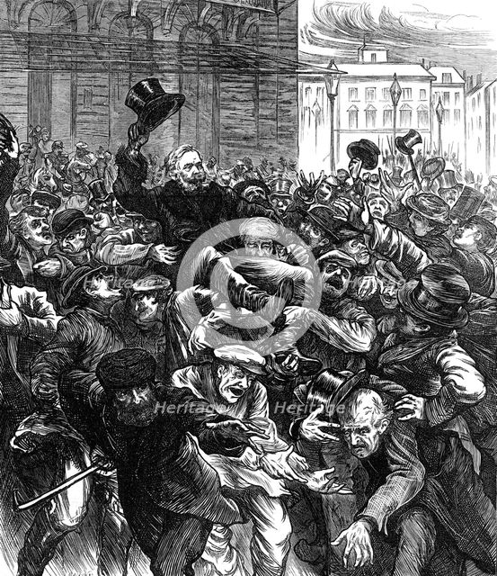 Cheering popular members of the National Assembly in the streets at Bordeaux, 1871. Creator: Joseph Swain.