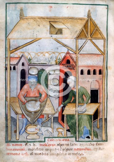 Cheese manufacture, 1390-1400. Artist: Unknown