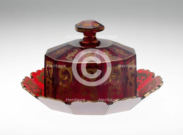 Cheese Dish and Cover, Bohemia, 19th century. Creator: Bohemia Glass.